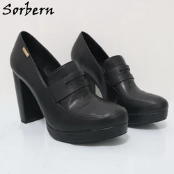 Sorbern Black Platform Women Pump Shoes Unisex Block tacco alto punta tonda Slip On Chunky Heeled Slip On Heels colori personalizzati