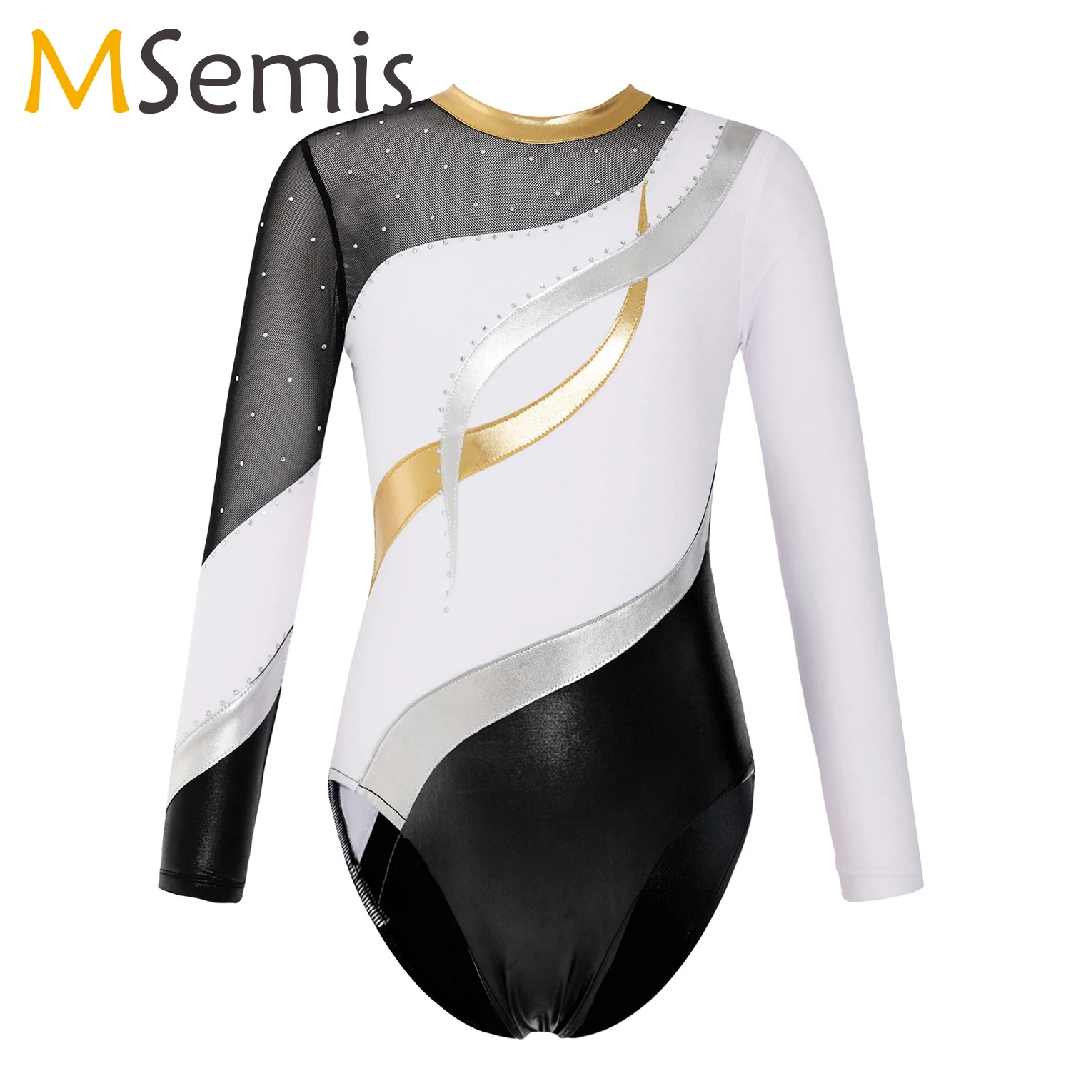 Shiny Gymnastics Leotard for Girl Kids Long Sleeve Rhinestone Ballet Tutu Dance Leotard Ice Skating Jumpsuit Gymnastic Bodysuit