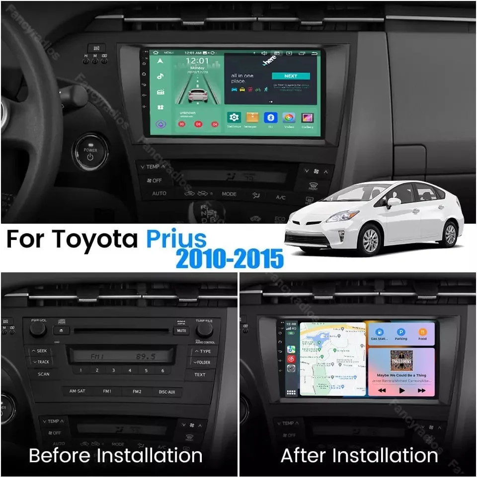 Rádio de carro sem fio para Toyota Prius, Android Auto Multimedia, Controle Central, Navegação, 9 ", 3, 10-15