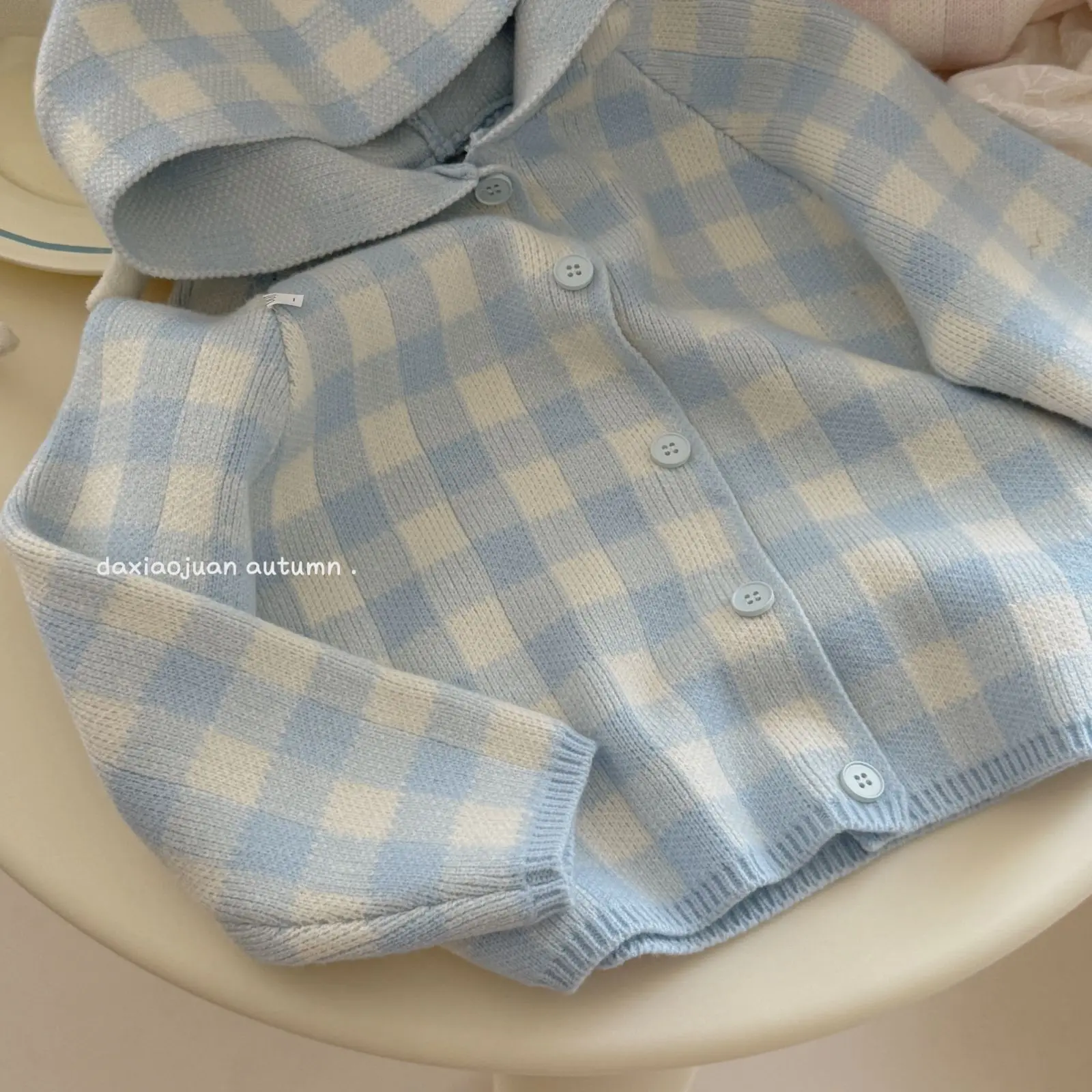 Girls' Temperament Embroidered Plaid Sweater Cardigan Children's Autumn Foreign Style Pure Wool Top Knitted