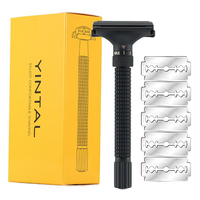 YINTAL New Adjustable Butterfly Open Double Edge Safety Razor Matte BLACK Brass Razors