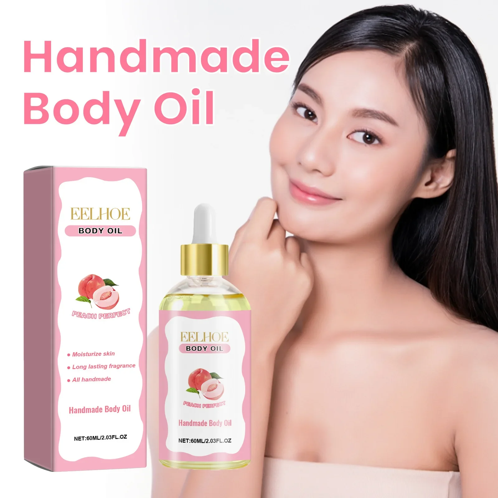 EELHOE Peach Body Skin Care Oil Reduce Rough and Dry Skin Brighten and Lock Water Moisturize Massage Essential Oil 60ml