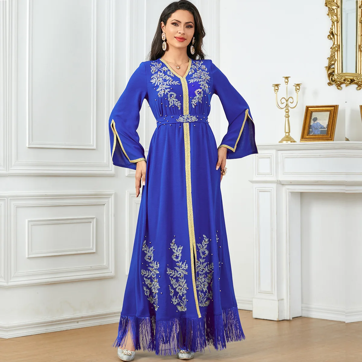 

3846 New Women's Fashion Robe With Tassels, Embroidery, And Computer Beading Abaya Dress Ramadan Dubai Luxury Islam Elegant