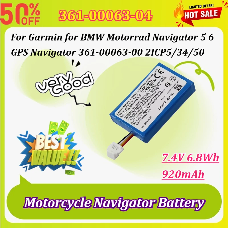 361-00063-04 7.4V 920mAh Rechargeable Battery for Garmin for BMW Motorrad Navigator 5 6 GPS Navigator 361-00063-00 2ICP5/34/50