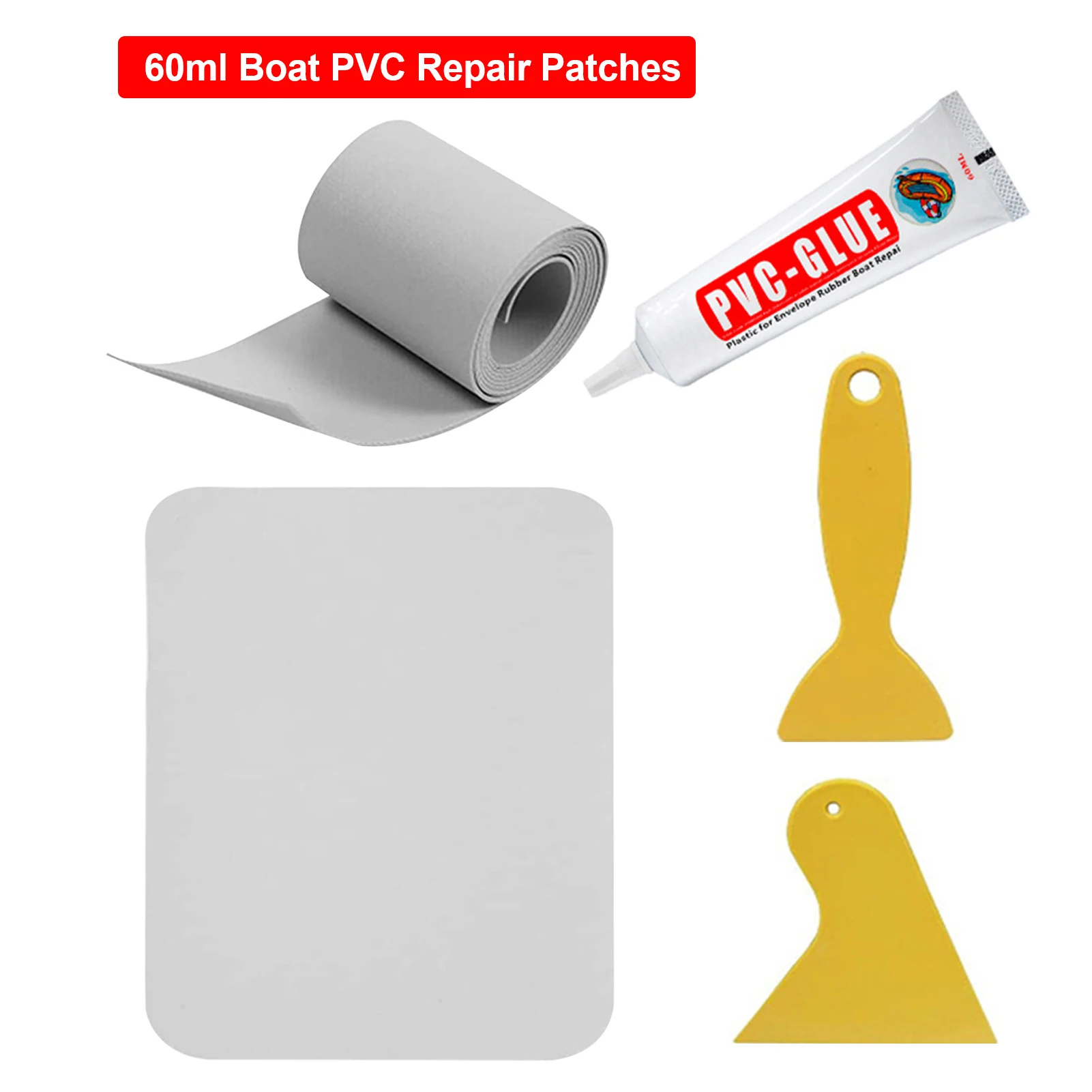 5PCS/Set Inflatable Boat Raft Patch Kit Paddle Board Repair Patches Kit With 60ml Glue And 2 Scrapers Pool Patch Repair Kit