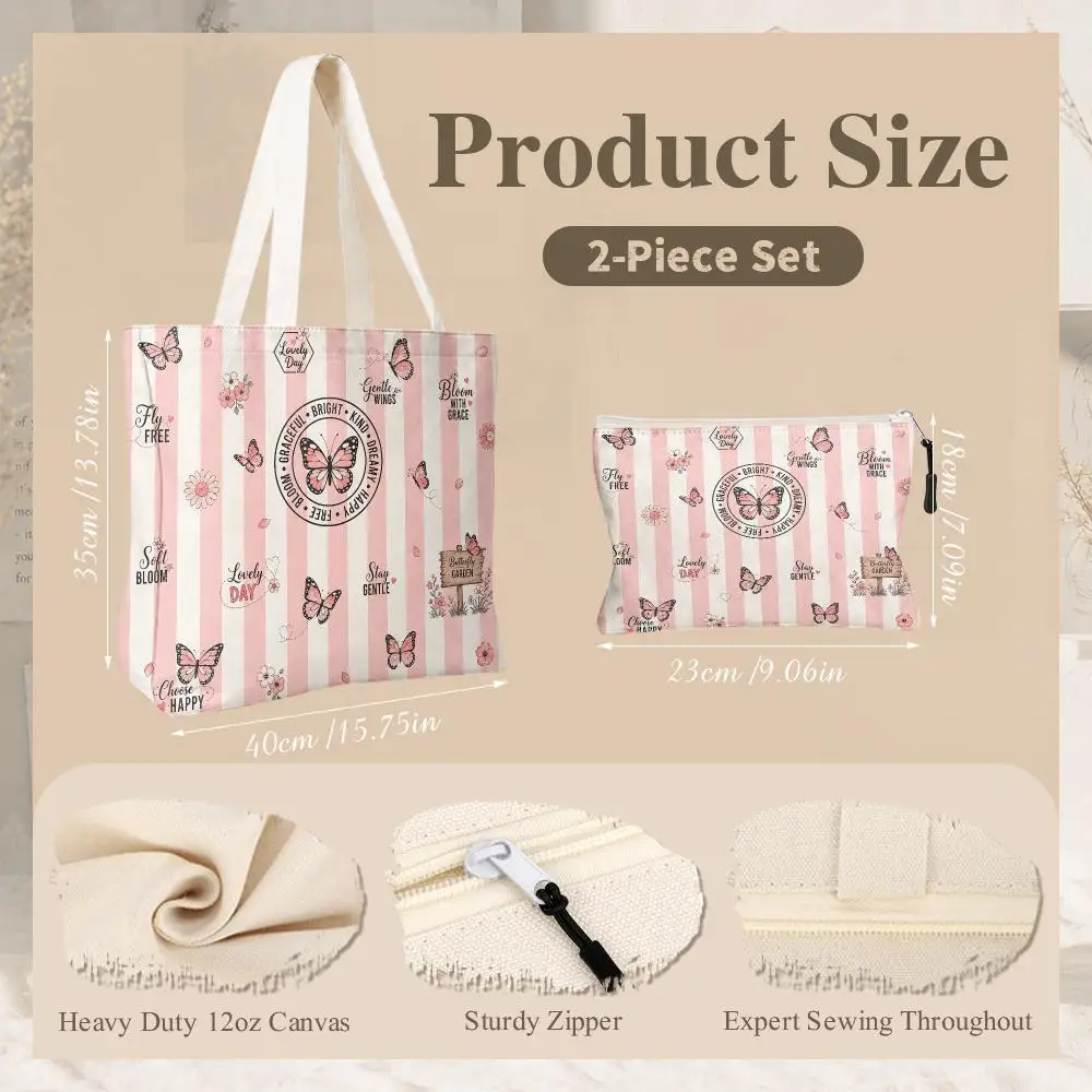 Lucky Ladybug Storage Bags 2-Piece Women's Canvas Zipper Large Capacity Reusable Daily Commute Shopping&Gift