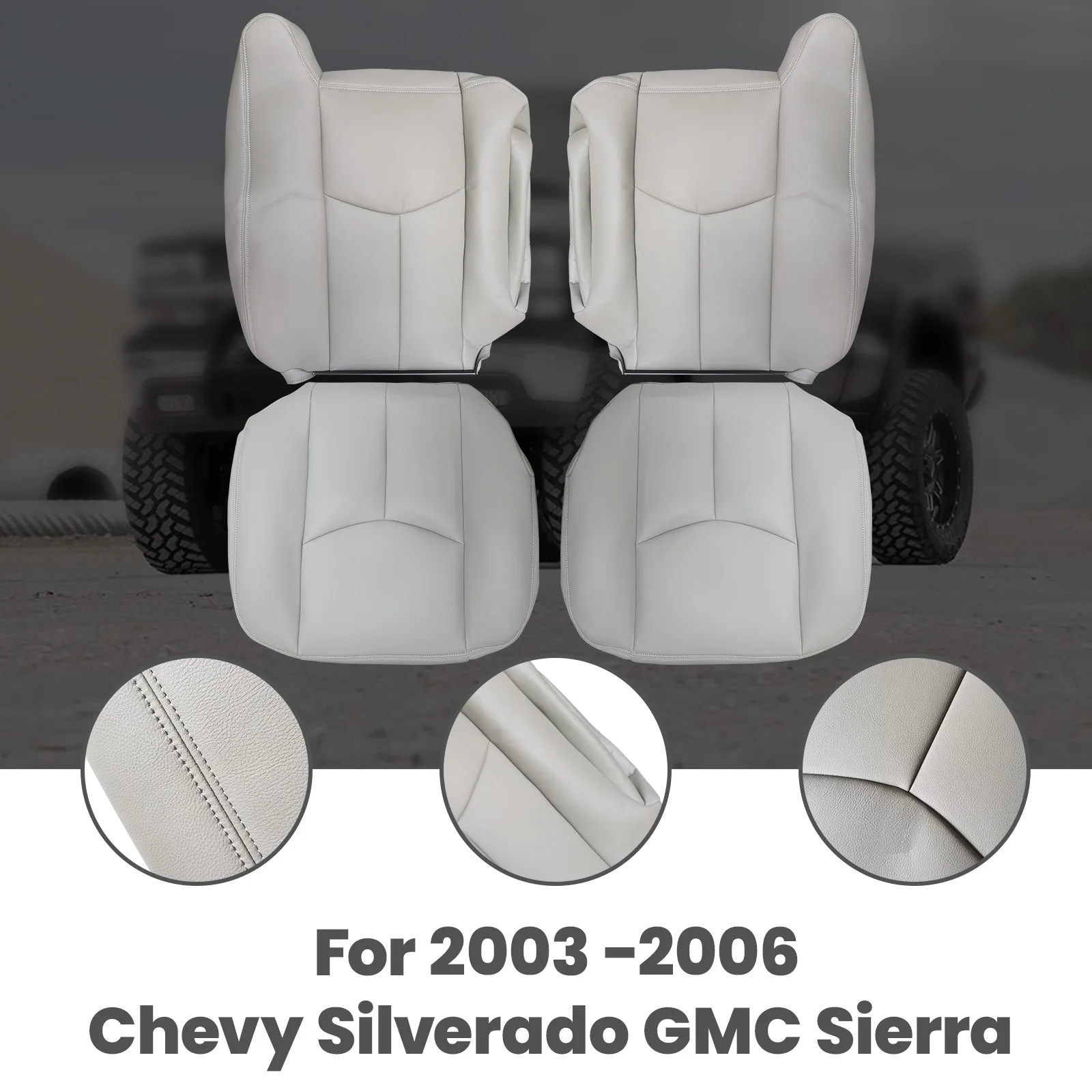 

4 pcs Front Leather Seat Cover Gray For Chevy Silverado GMC Sierra 2003-06