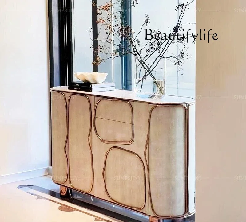 جلد سمكة لؤلؤي راقي، خزانة جانبية، خزانة، فيلا منزلية، إحساس راقي للإبداع، فن حديث، خزانة مدخل #5