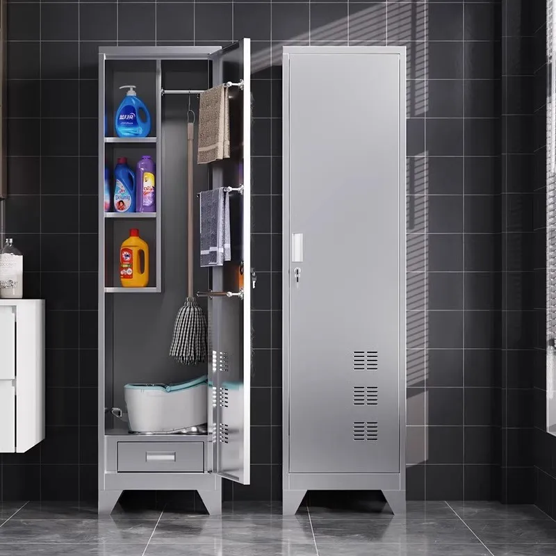

Stainless steel cleaning cabinet household hygiene tools storage cabinet broom mop cleaning cabinet balcony sundries