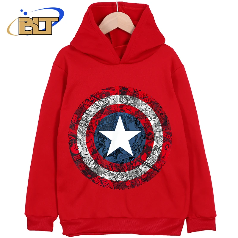 Captain America Shield Comics Printed Children's Clothing Kids Hoodies Sports Sweatshirts Cartoon Tops for Boys and Girls