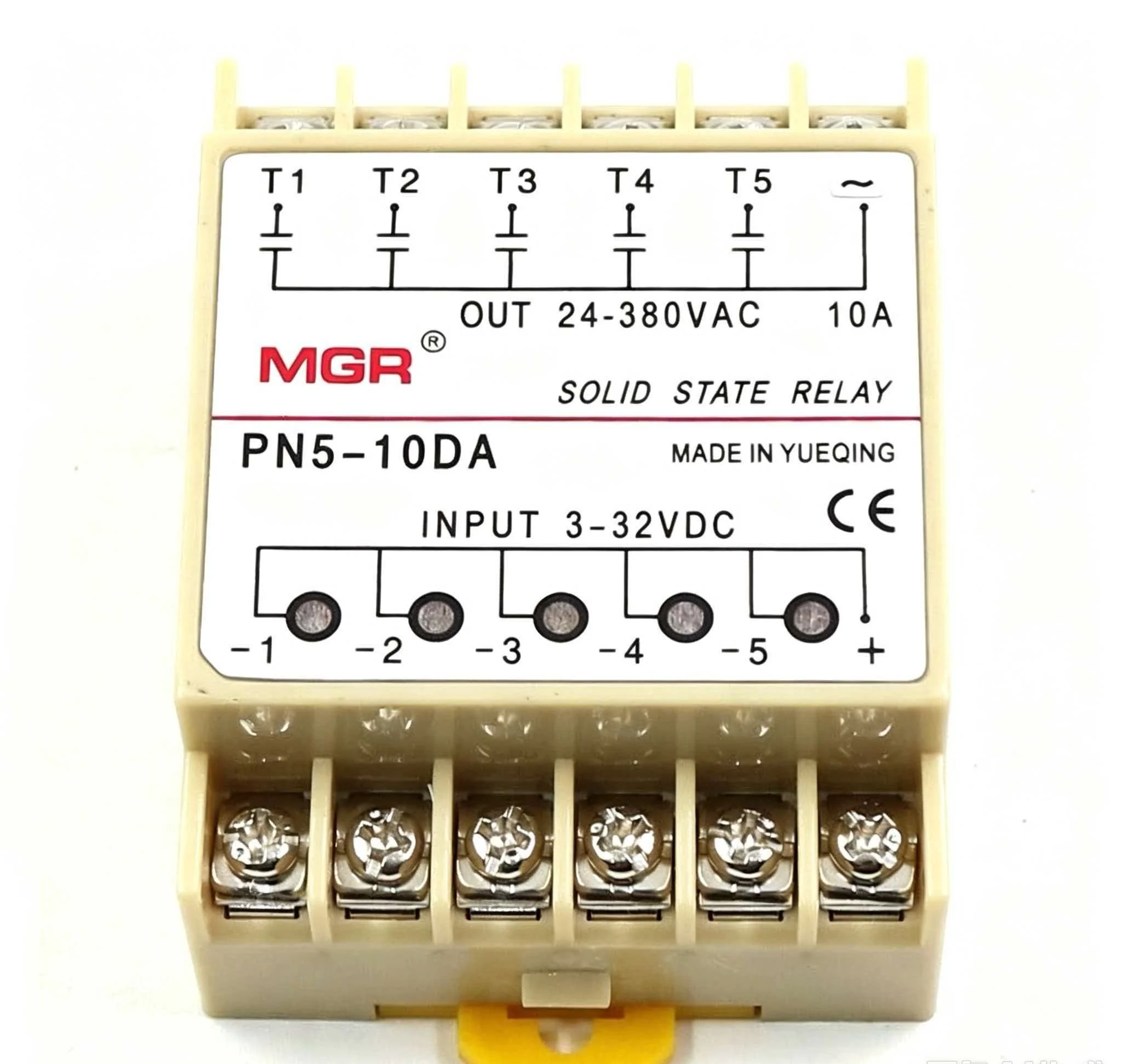 PN5-10DA 5 Groups Din Rail SSR Quintuplicate Five Input 3~32VDC Output 24~380VAC Single Phase DC Solid State Relay
