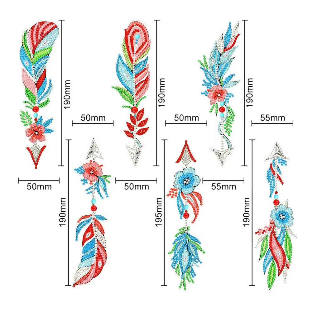 Flower Pattern Bookmark com penas e diamante pintura, Bookmark