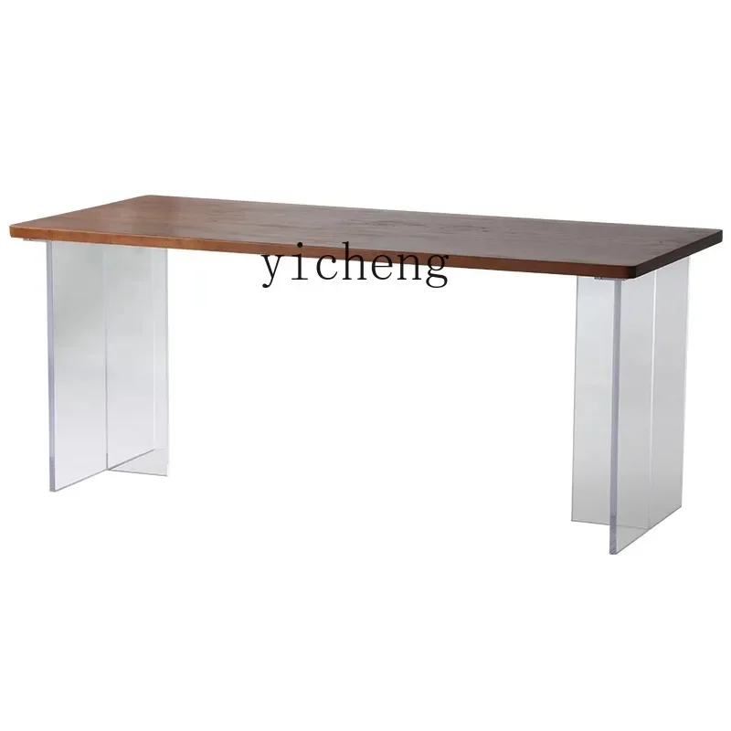 ZC retro acrylic solid wood suspended dining table and chair combination medieval rectangular large board table