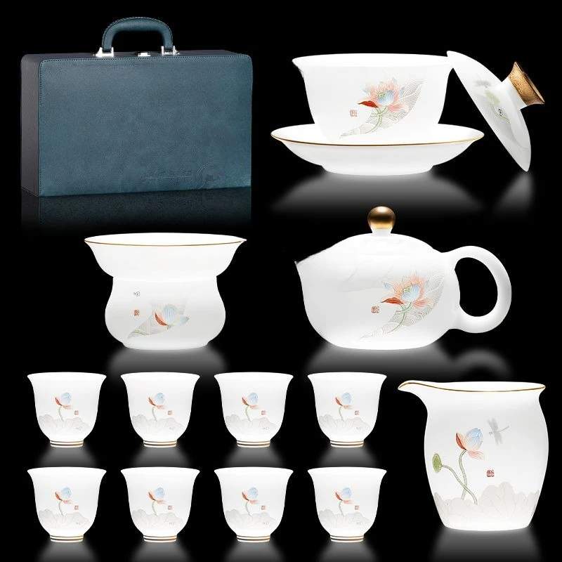 

set household light luxury high-end, jade porcelain cup set gift box