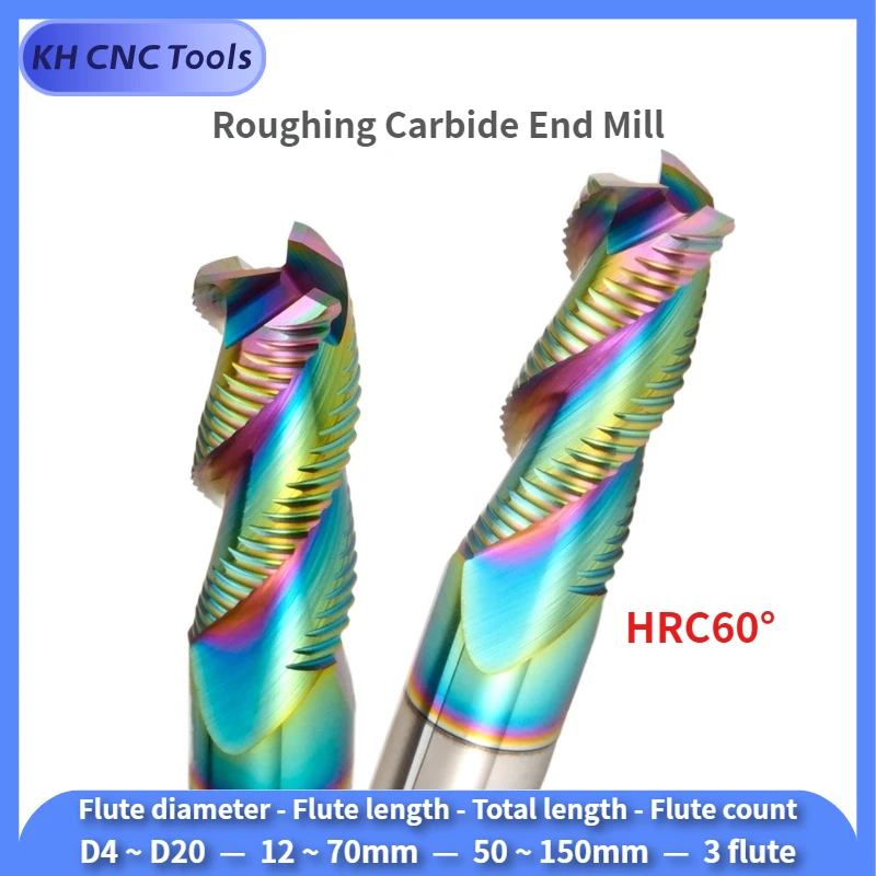 

Roughing End Mill Solid Carbide 3 Flutes HRC60° For Metal Aluminum MDF Fiberglass Acrylic Wood Copper Plastic CNC Machine Tool