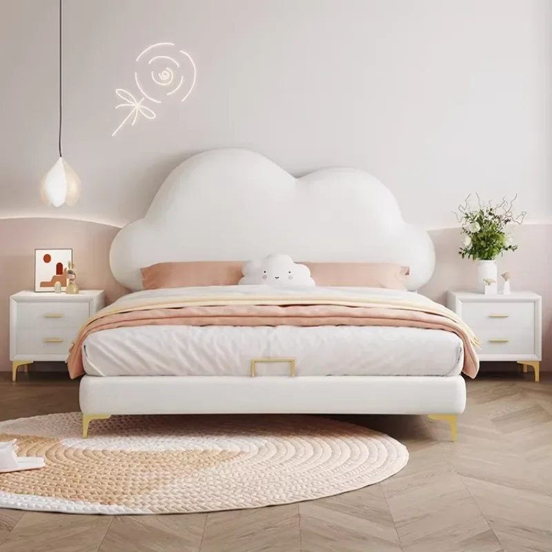 Designer Cream Small Family Bed Girls Kid Kawaii 180x200cm Double Bed Christmas Full Body Cama De Casal Space Saving Furniture