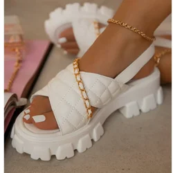 Sandals Women's Large Chain Decoration Cross Small Fragrant Rhombic Checked Sandals Women's Women Summer 2023