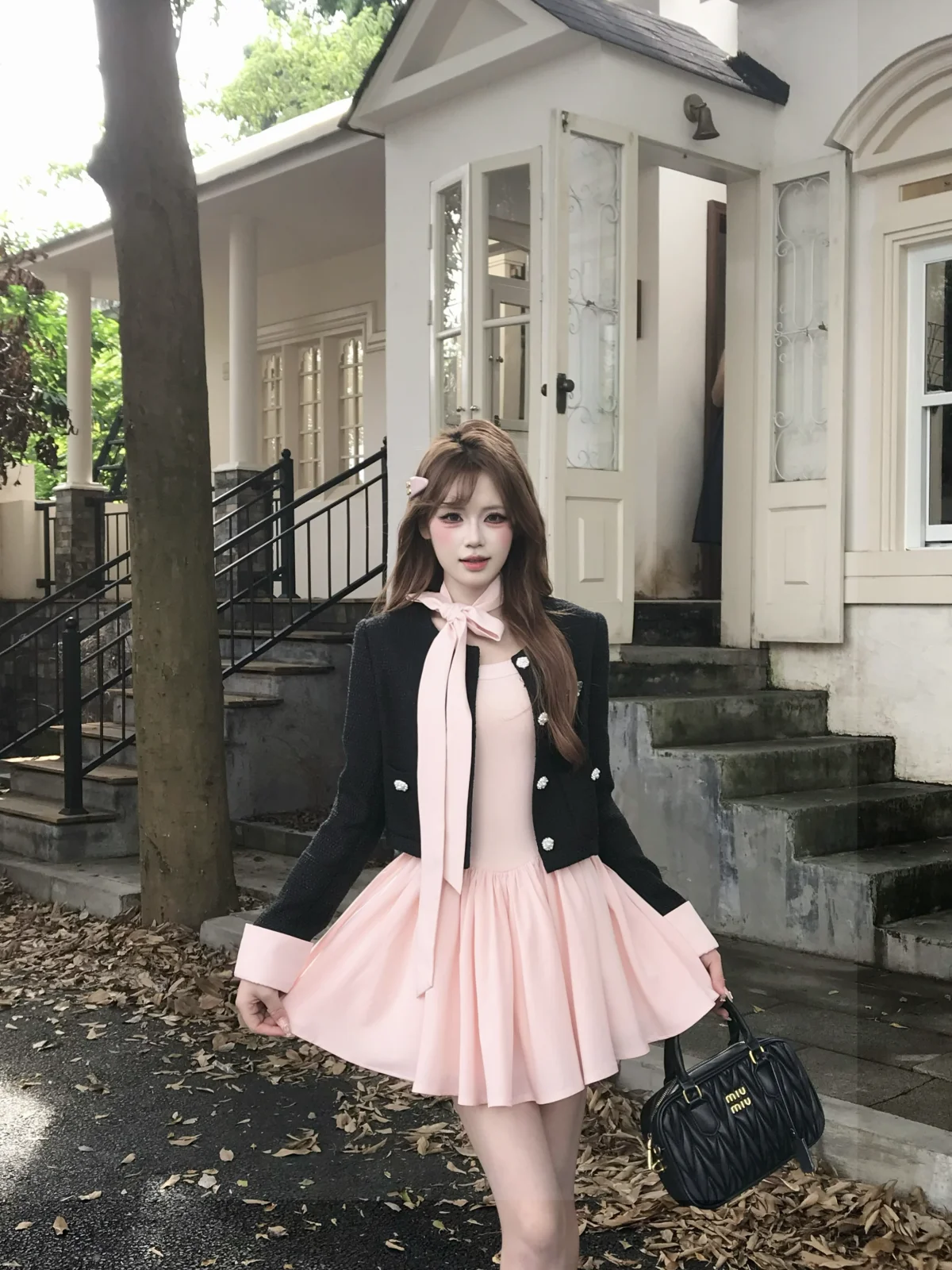 

Musefish Korean Style Short Quilted Pink Dress And Jacket Set Women's Fashion Outerwear High Waist Autumn Winter Spring