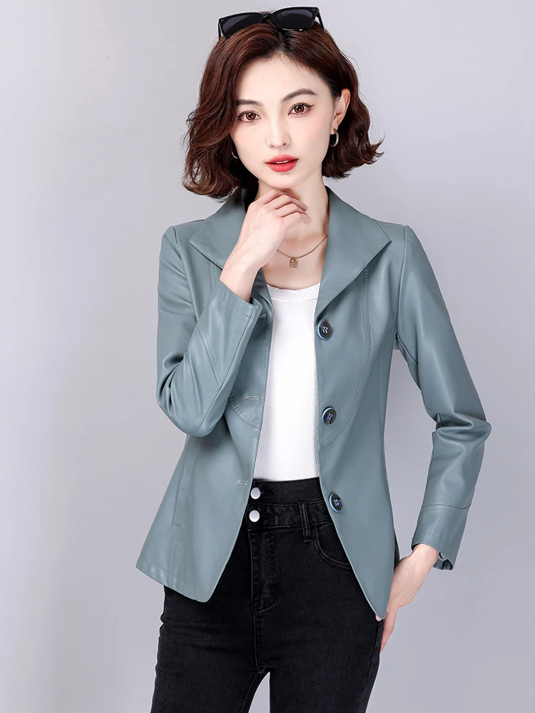   Jaqueta Feminina de Couro Genuíno Ning, Coleção Primavera Outono 2025, Nova Jaqueta Slim de Couro de Carneiro, Estilo Casaco Curto