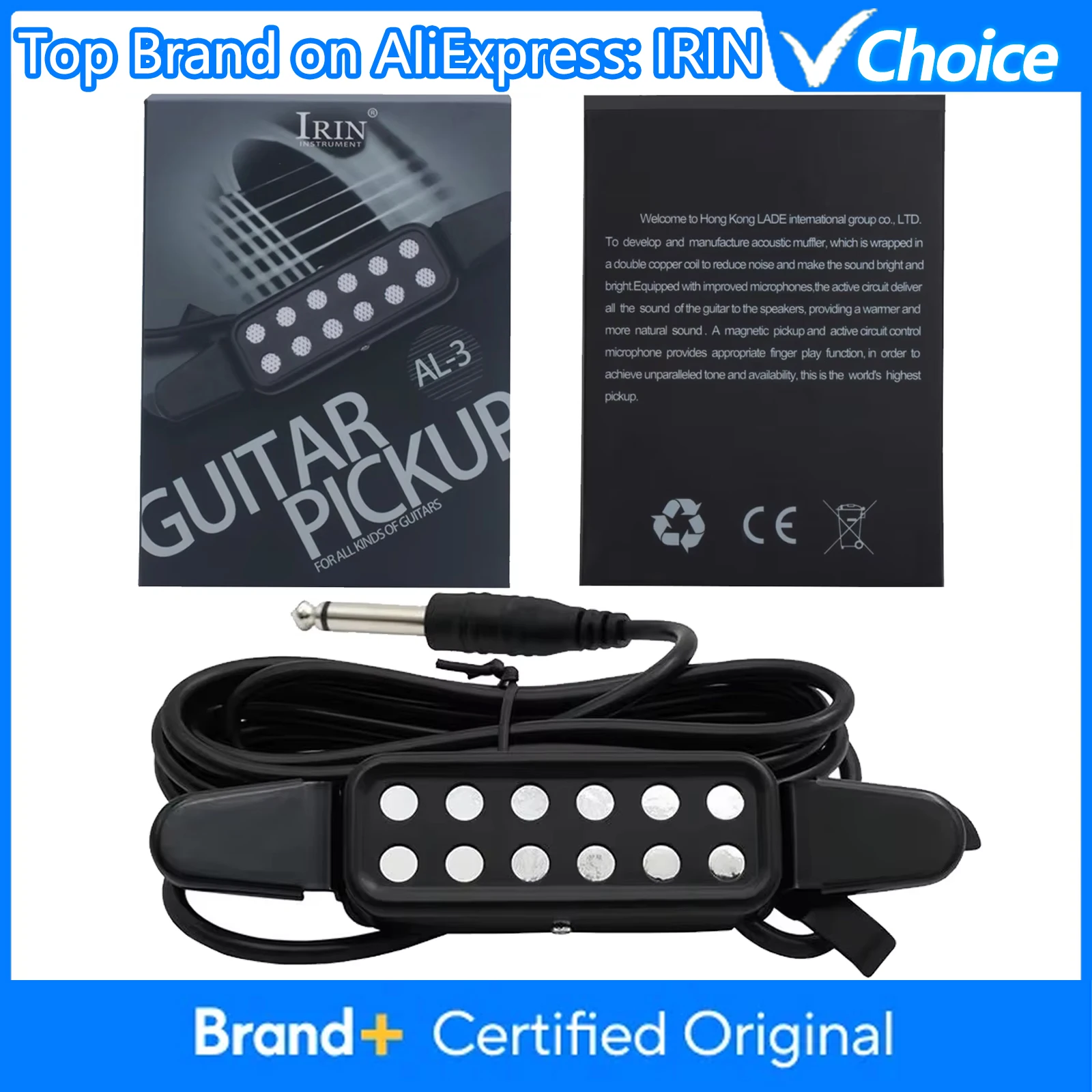 

Магнитный звукосниматель IRIN для гитары с 12 отверстиями, для акустических и классических гитар, с кабелем, запчасти и аксессуары для гитар