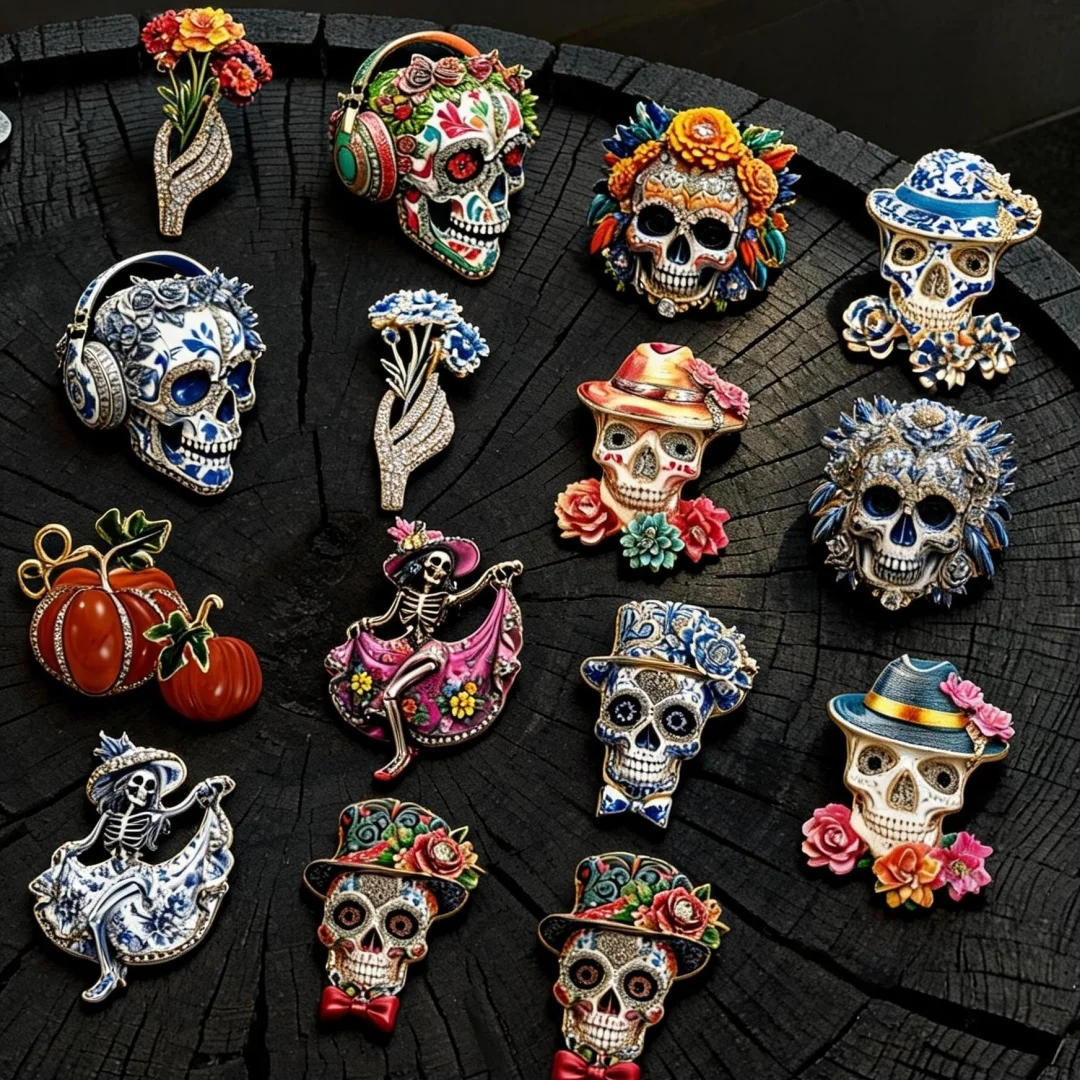 Luxuriöse Halloween-Totenkopf-Design-Broschen und -Anstecknadeln für Männer und Frauen – Schmuck, Modeaccessoires und Partygeschenke