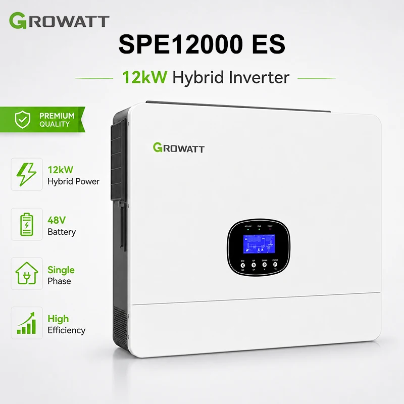 Growatt 12KW Hybrid Solar Inverter 48V to 220V Single Phase Pure Sine Wave Off-Grid Inverter Dual 120A MPPT LiFePO4 Compatible