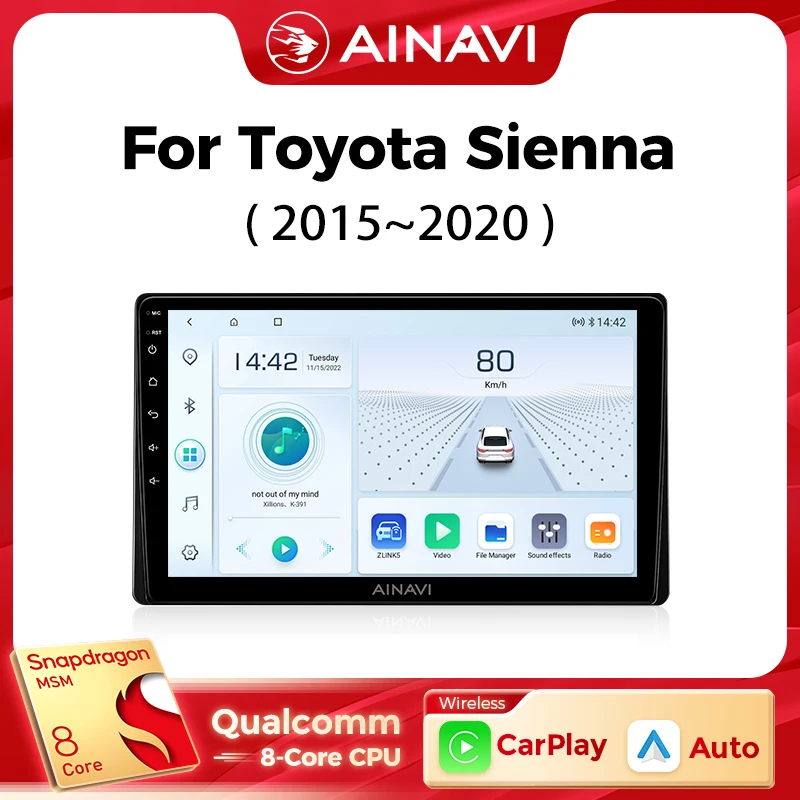 

Ainavi Car Multimedia Player For Toyota Sienna 3 2015-2020 wireless Carplay Android Auto 4G Wifi 2din