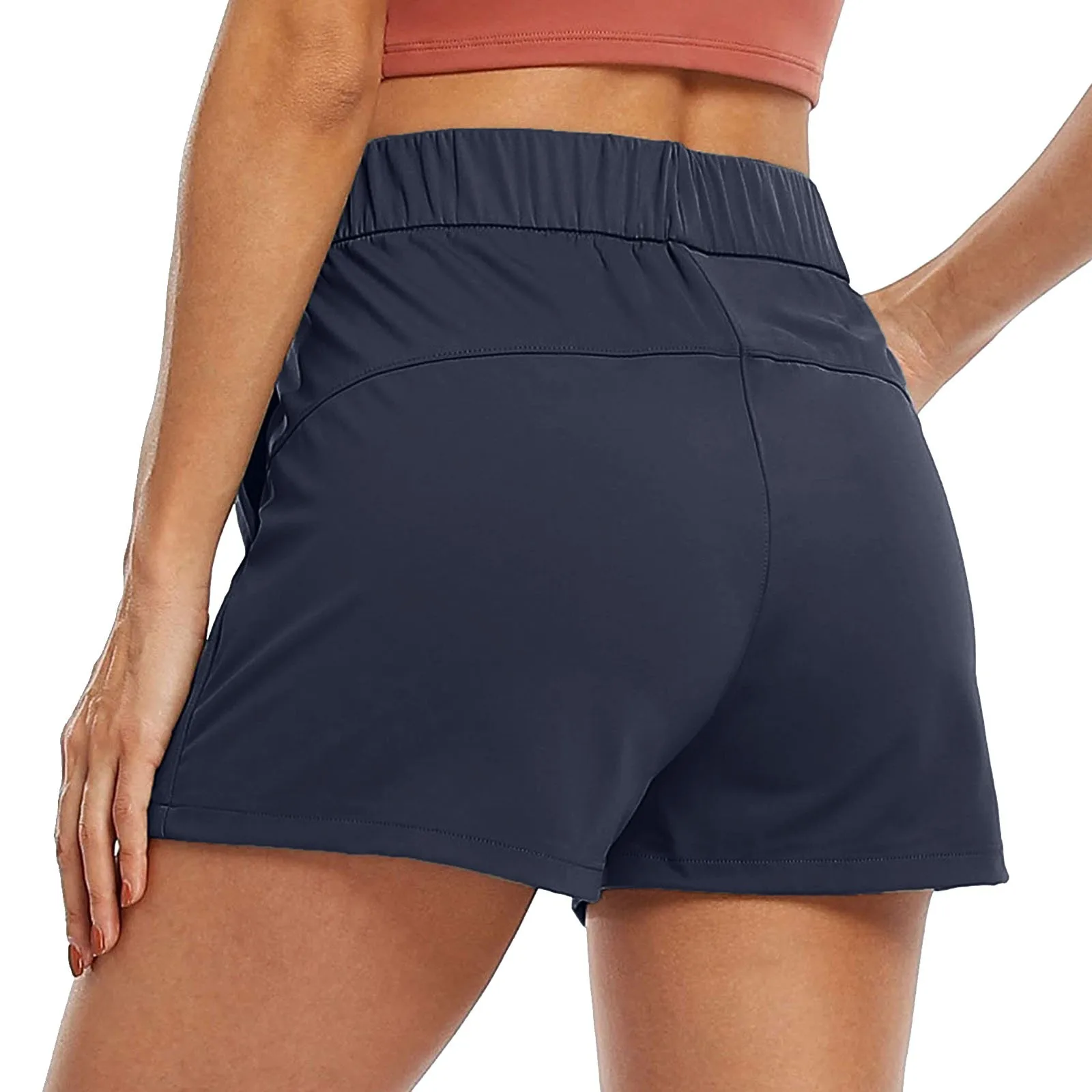 Pantalones cortos de Yoga para mujer, cintura elástica con cordón, pantalones de pierna recta informales de Color sólido, pantalones cortos