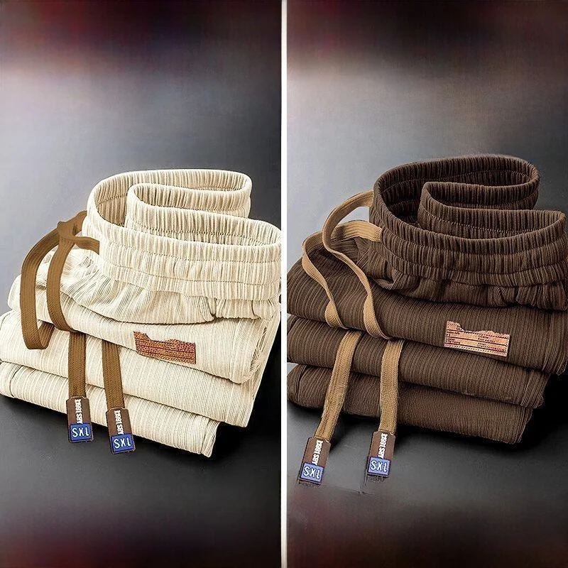 

Мужские повседневные брюки из ледяного шелка, летние ультратонкие модные брендовые брюки свободного кроя с широкими штанинами, длинные брюки с высокой драпировкой