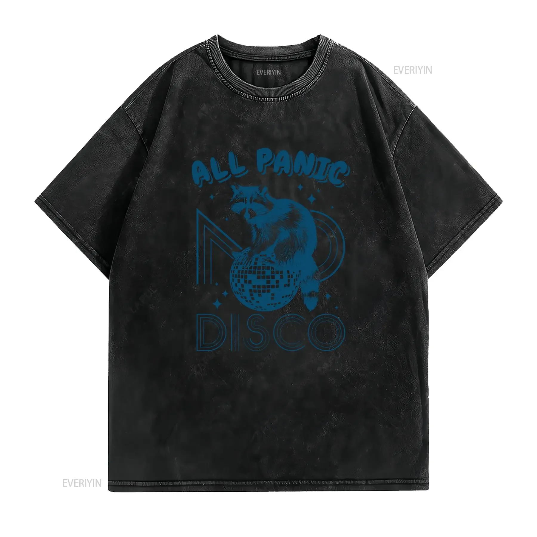 Retro Vintage Funny Cat Disco Ball All Panic Print Casual T Shirt vintage Washed Breathable Slightly Soft streetwear homme
