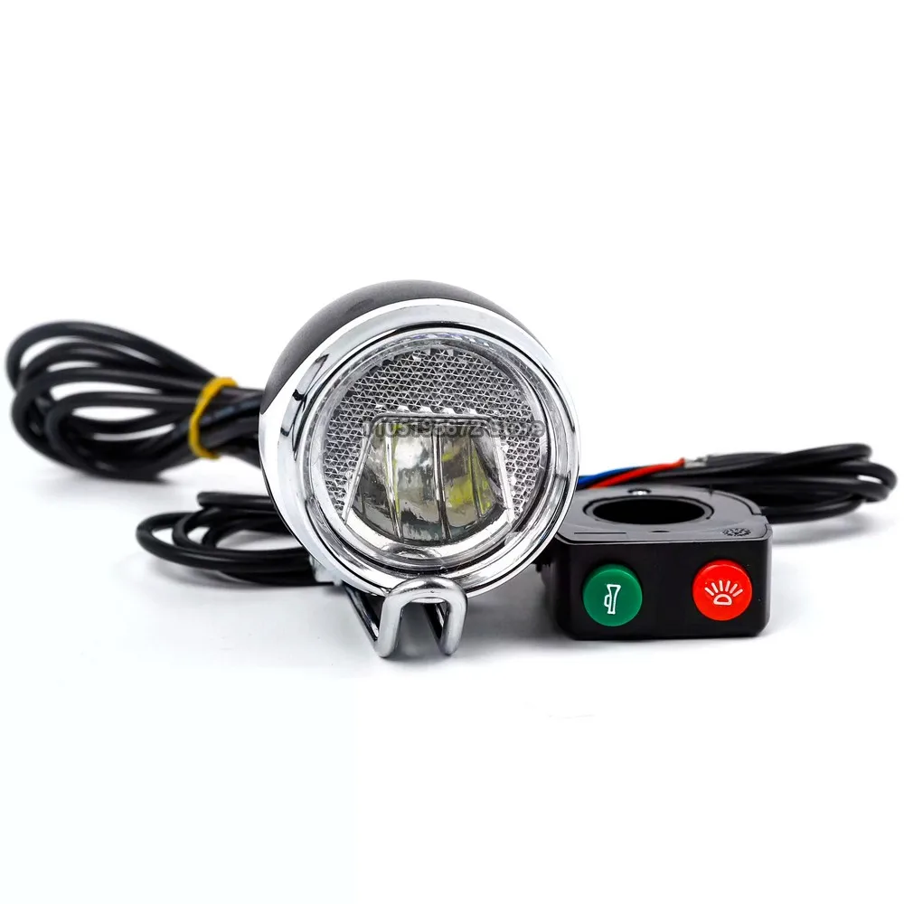 12-80V Frontscheinwerfer mit Hupe für Kugoo Elektroroller LED-Scheinwerfer mit Schalter