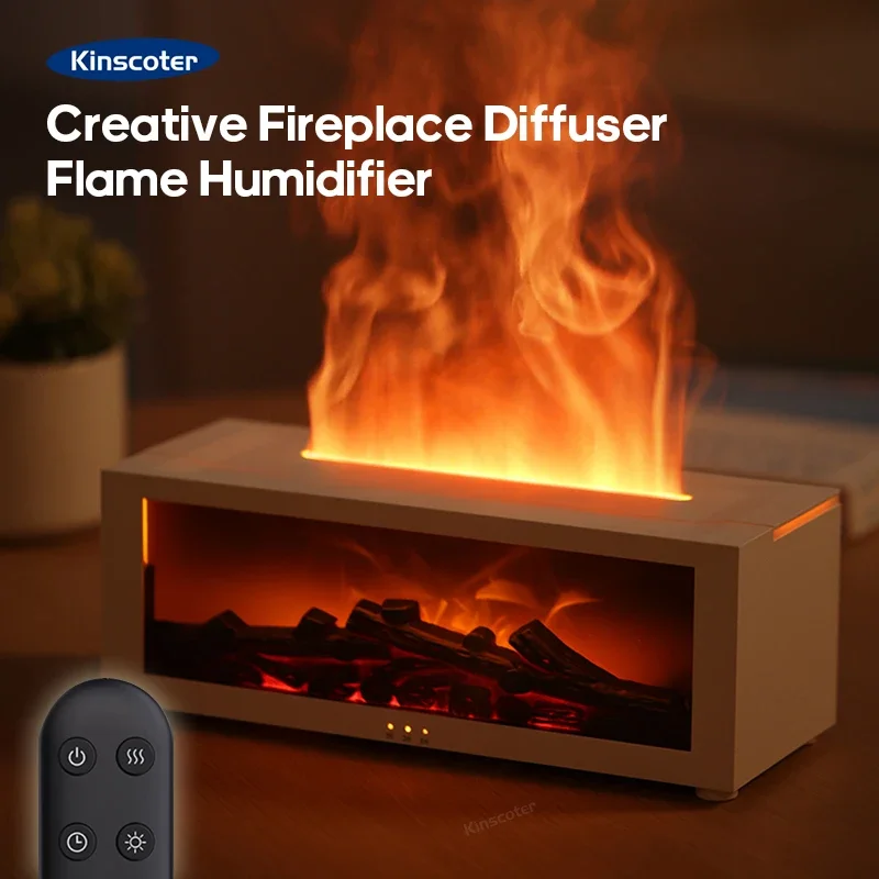 Humidificador de aire para chimenea creativo, difusor de aceites esenciales con apagado automático sin agua con luz LED y Control remoto para regalo del hogar