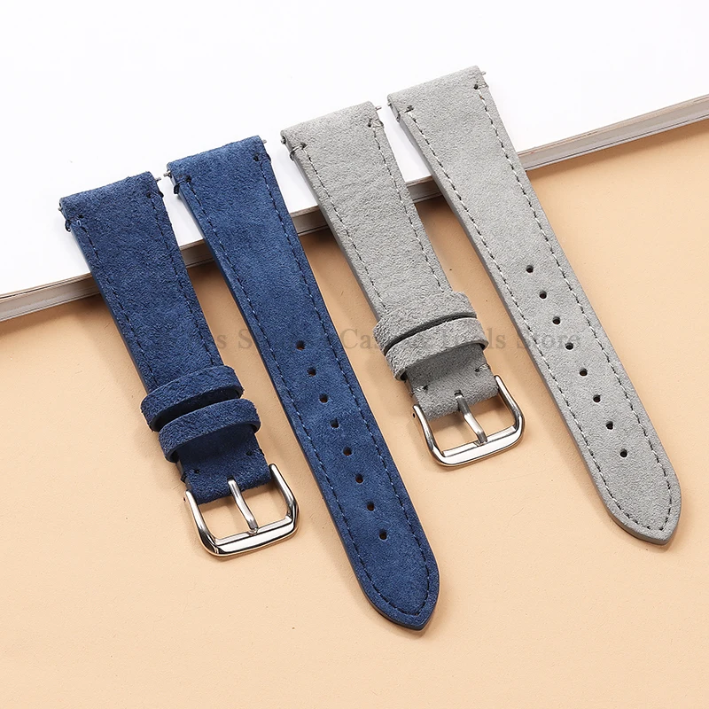 Soft Suede Genuine Leather Watch Band 20mm 22mm Vintage Strap Quick Release Cowhide Stitch Bracelet for Rolex Watch Accessories