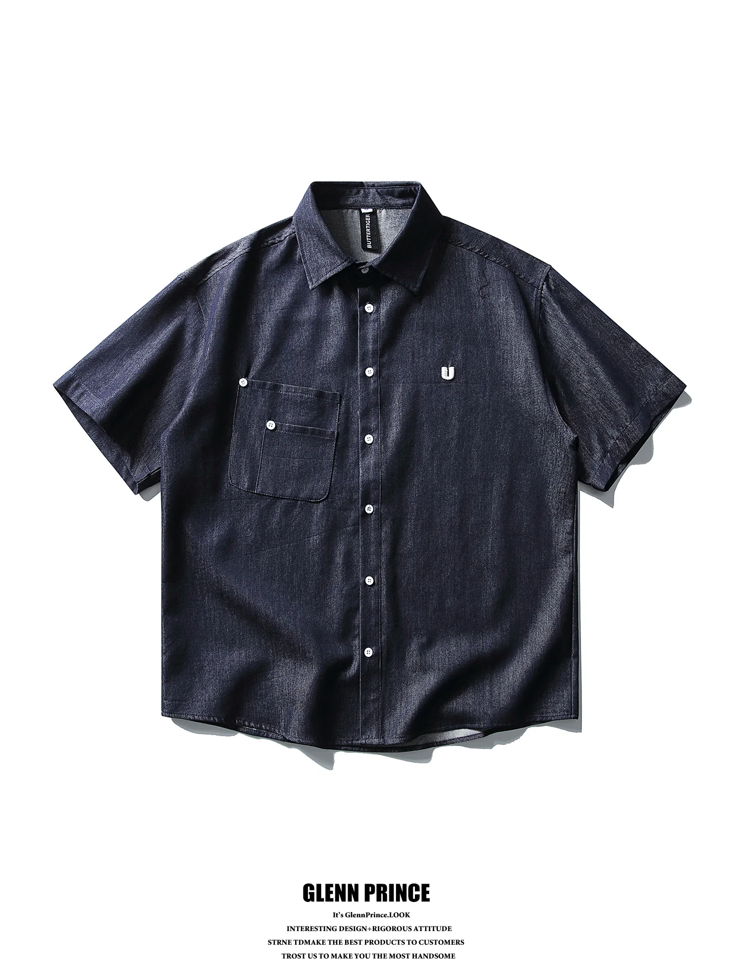 

GPstudio Korean Style Pocket Original Color Denim Short Sleeve Shirt Men Summer Trendy Versatile Handsome Thin Shirt