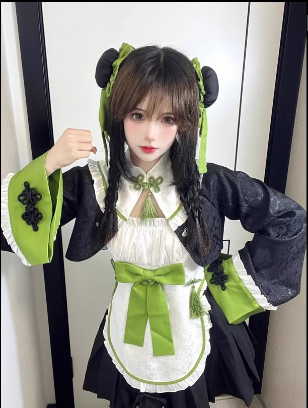 Halloween Costume Green Maid Lolita Improved Qipao Dress