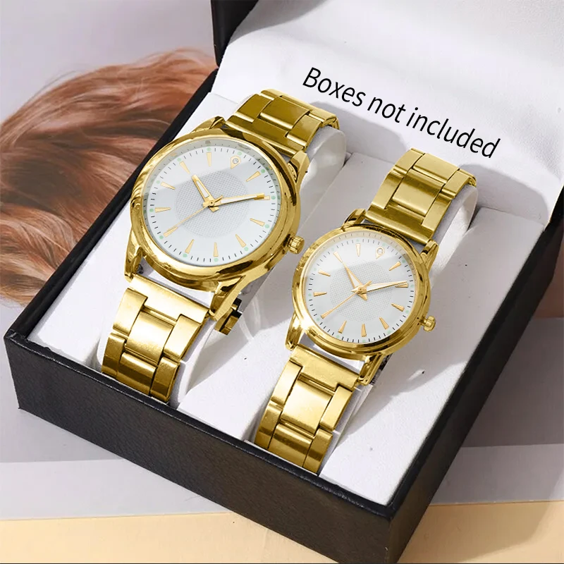 Juego de 2 relojes de moda para parejas, reloj de negocios para hombre, relojes de pulsera de cuarzo simples para mujer (sin caja)