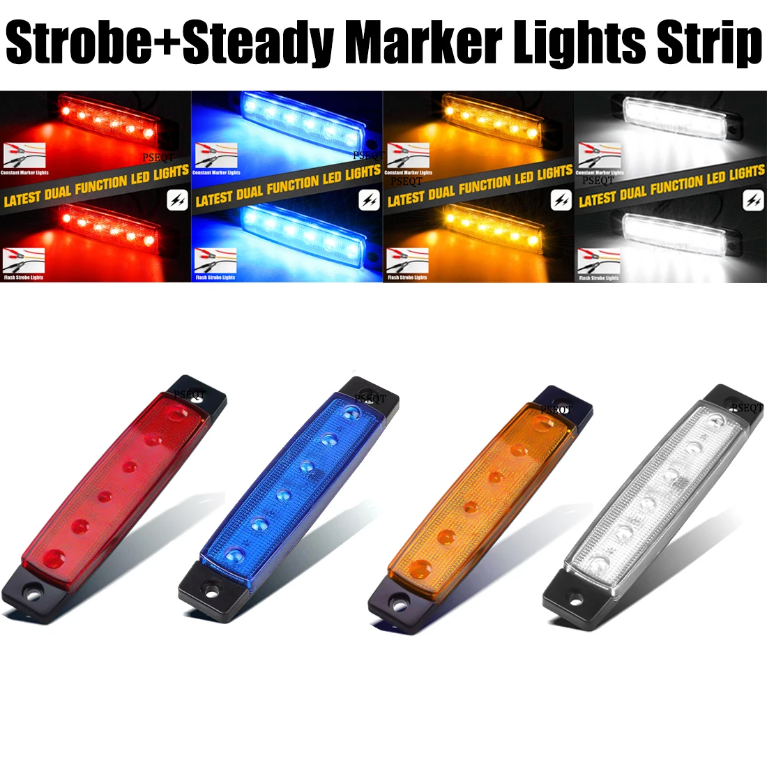 PSEQT 10PCS LED Side Marker Lights 3.8 Inch Steady + Strobe Indicator Clearance Lamp For Truck Trailer Golf Cart UTV ATV RV