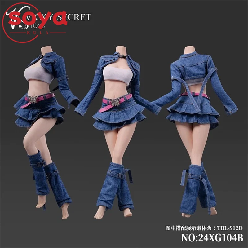 VSTOYS 24XG104-24XG107 chaleco a escala 1/6, pantalones cortos vaqueros, falda, modelo de ropa apto para cuerpo de figura de acción de soldado femenino de 12 pulgadas