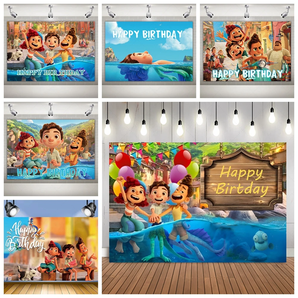 

Cartoon Luca Movie Theme Cake Table Background Children's Birthday Party Wall Decor Baby Shower Photography Backdrops Supplies