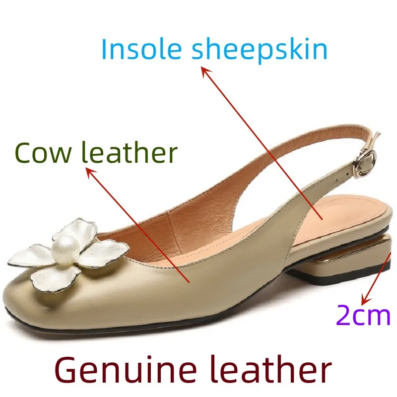 【JOCHEBED HU】Brand Hot Sell Women\'s Shoes New Genuine Leather Square Toes Flower decoration Luxury Design Band Flats 33-43