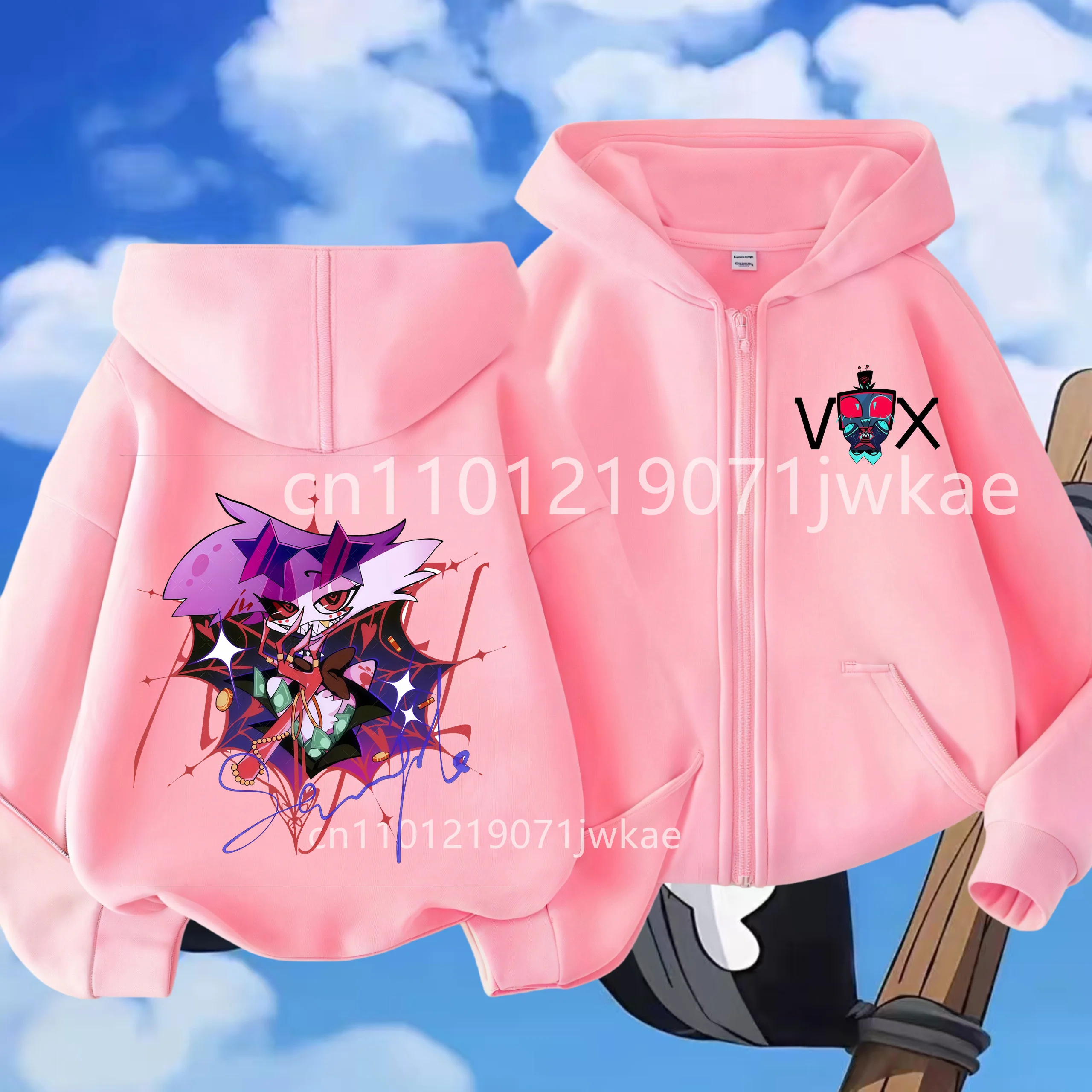 Cartoon Anime Vox Hazbin Hotels Print Hoodie Kids Harajuku Long Sleeve Pullover Tops Sweatshirts Zipper Overcoats Child Clothes