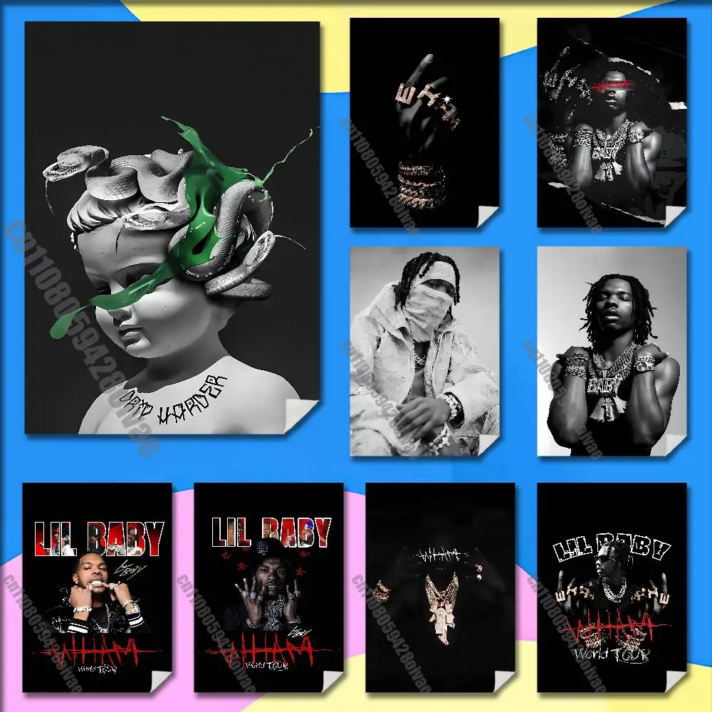 

L-Lil Baby WHAM Drip Harder Poster Wall Murals For Home 21x30cm Self-adhesive Decoration Sticker Playbill Cover