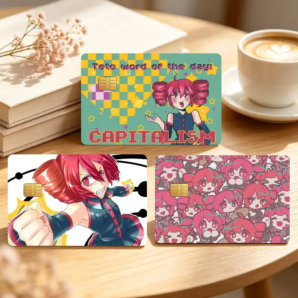 Anime K-Kasane Teto Girl Credit Card Sticker Waterproof Anti-Scratch 4PCS Bank Debit Traffic Cover Decoration
