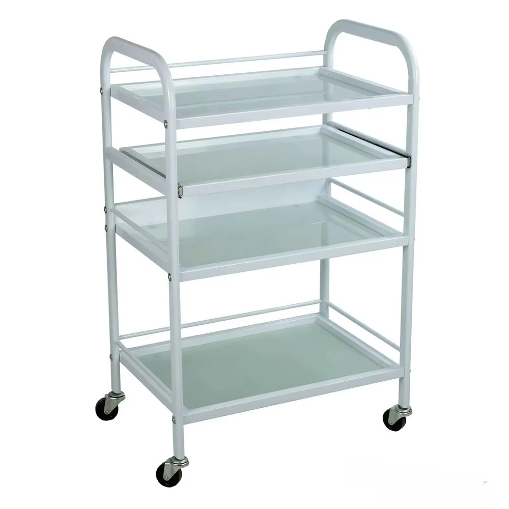 Facial Beauty Trolley Solid Metal With 3 Mat Glass Shelves