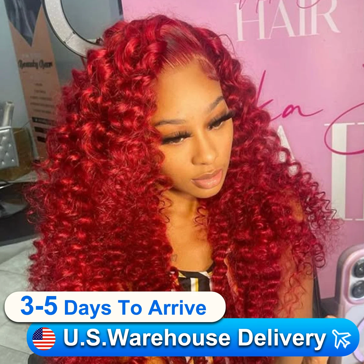 Hot Red Wig Long Curly Synthetic Front Lace Wigs For Women Red Kinky Curl Lace Hair Cosplay Natural Hairline Deep Wave Wig Daily