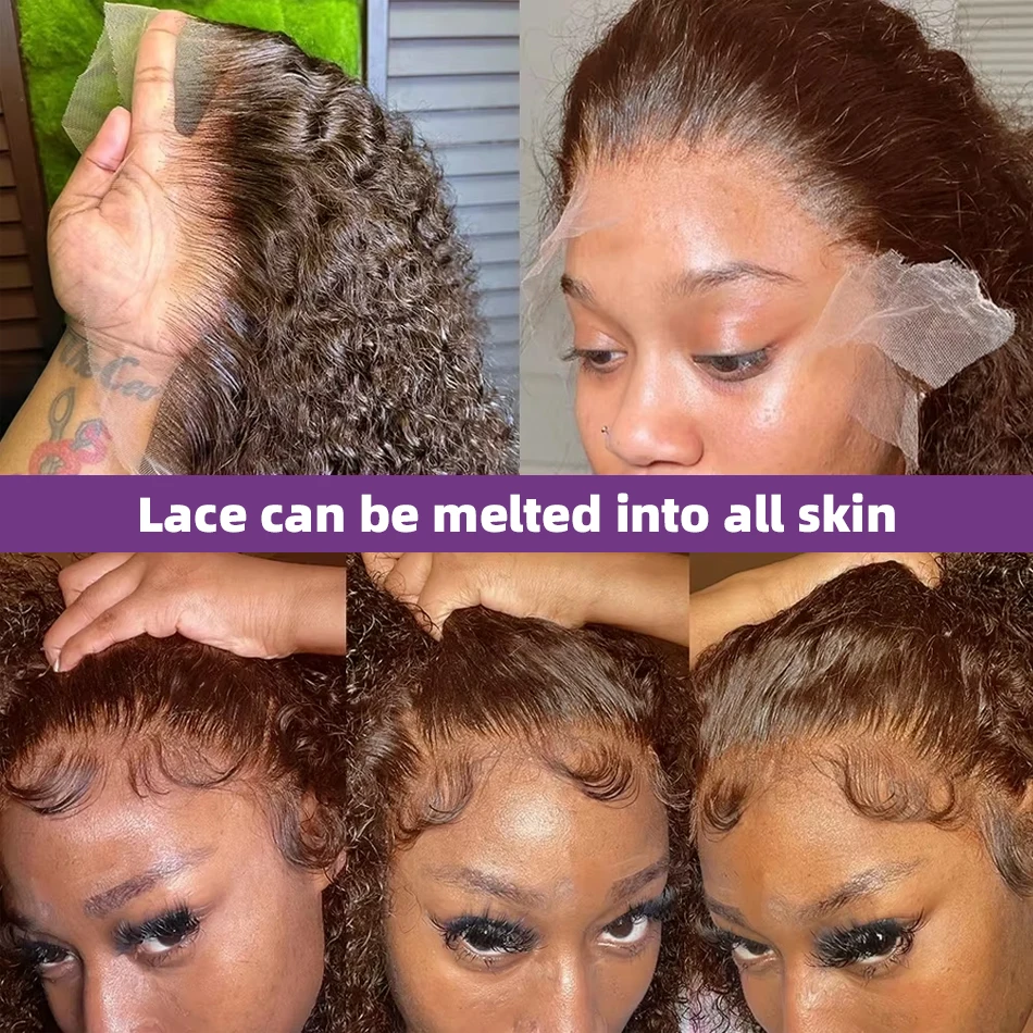 Perruque Bob Lace Frontal Wig naturelle brésilienne naturelle, cheveux courts bouclés profonds, brun chocolat, 13x4, couleur HD, 13x5