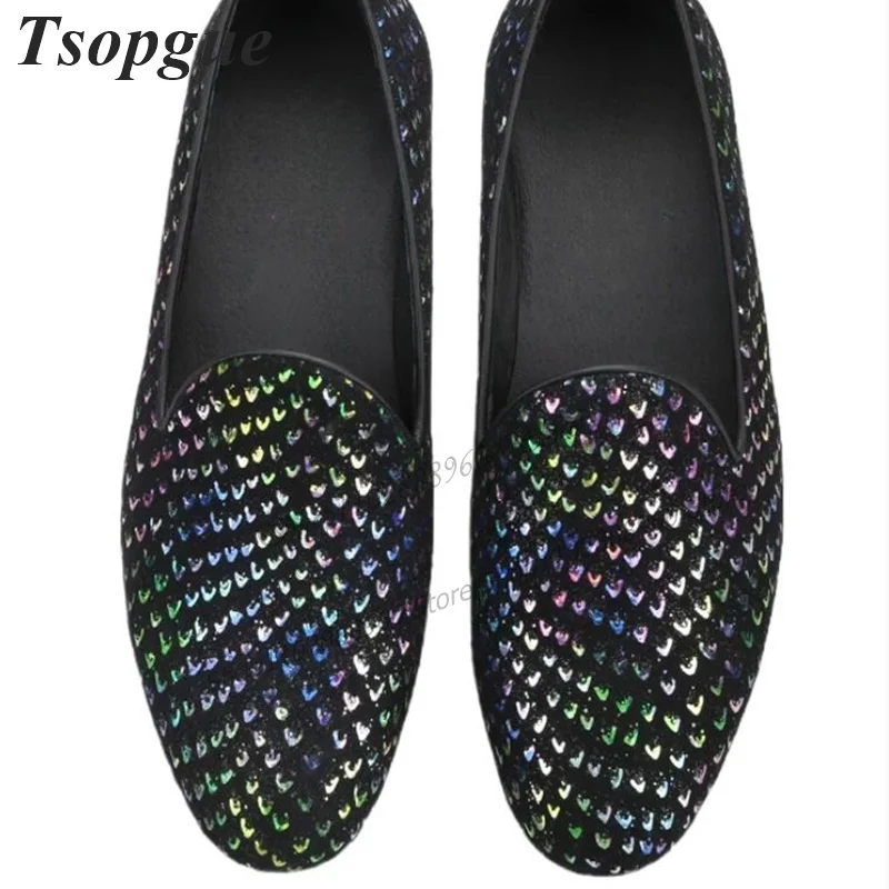 Black Simple Style Crystal Decor Shoes For Men Men's Pumps Slip-On High Quality Runway Casual Party Shoes 2023 Zapatillas Mujer