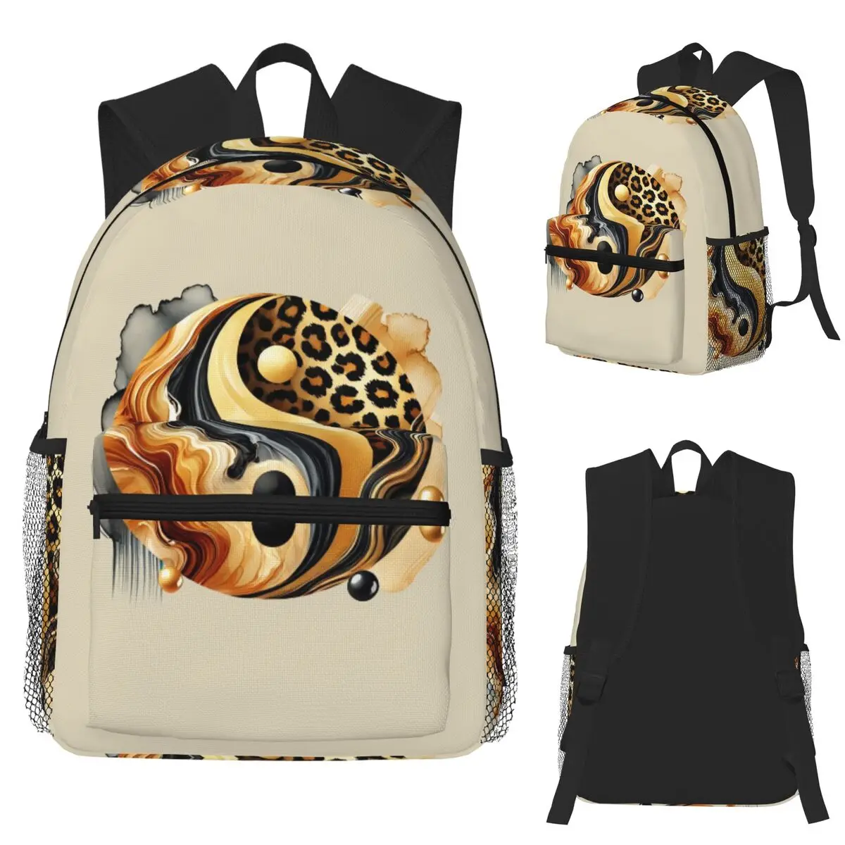 

Leopard Yin Yang Luxury Gold Marble Balance Design Backpack School Bag Daypack for Men Women Fashion Bookbag Shoulder Bags