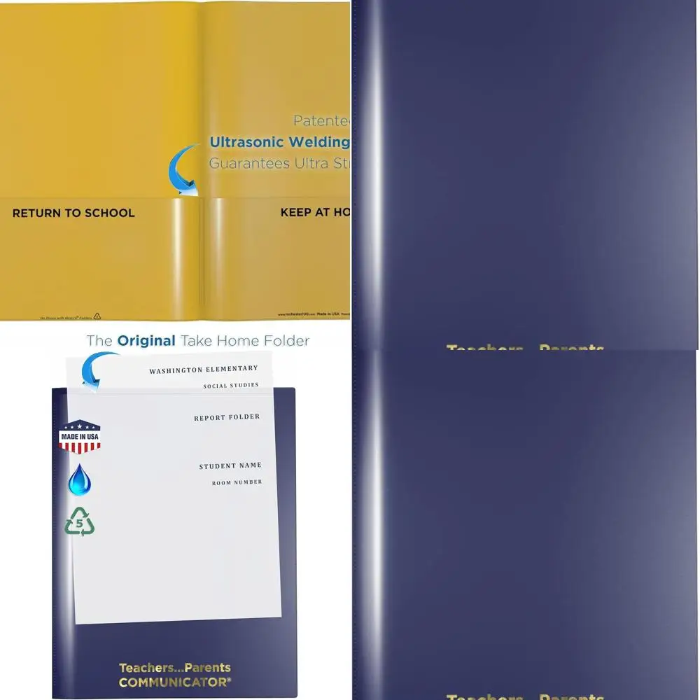 

Tear-Resistant Parent-Teacher Folders, 2 Pockets, 2 Sleeves, Letter Size, Navy Blue, 24 Pack