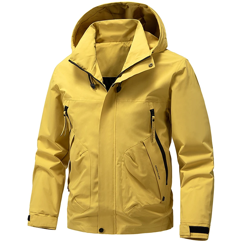 

Gorasion New Men's Fashion Casual Jacket Solid Hooded Coat Multi-pocket Zipper Windproof Waterproof Outdoor Sport Jackets